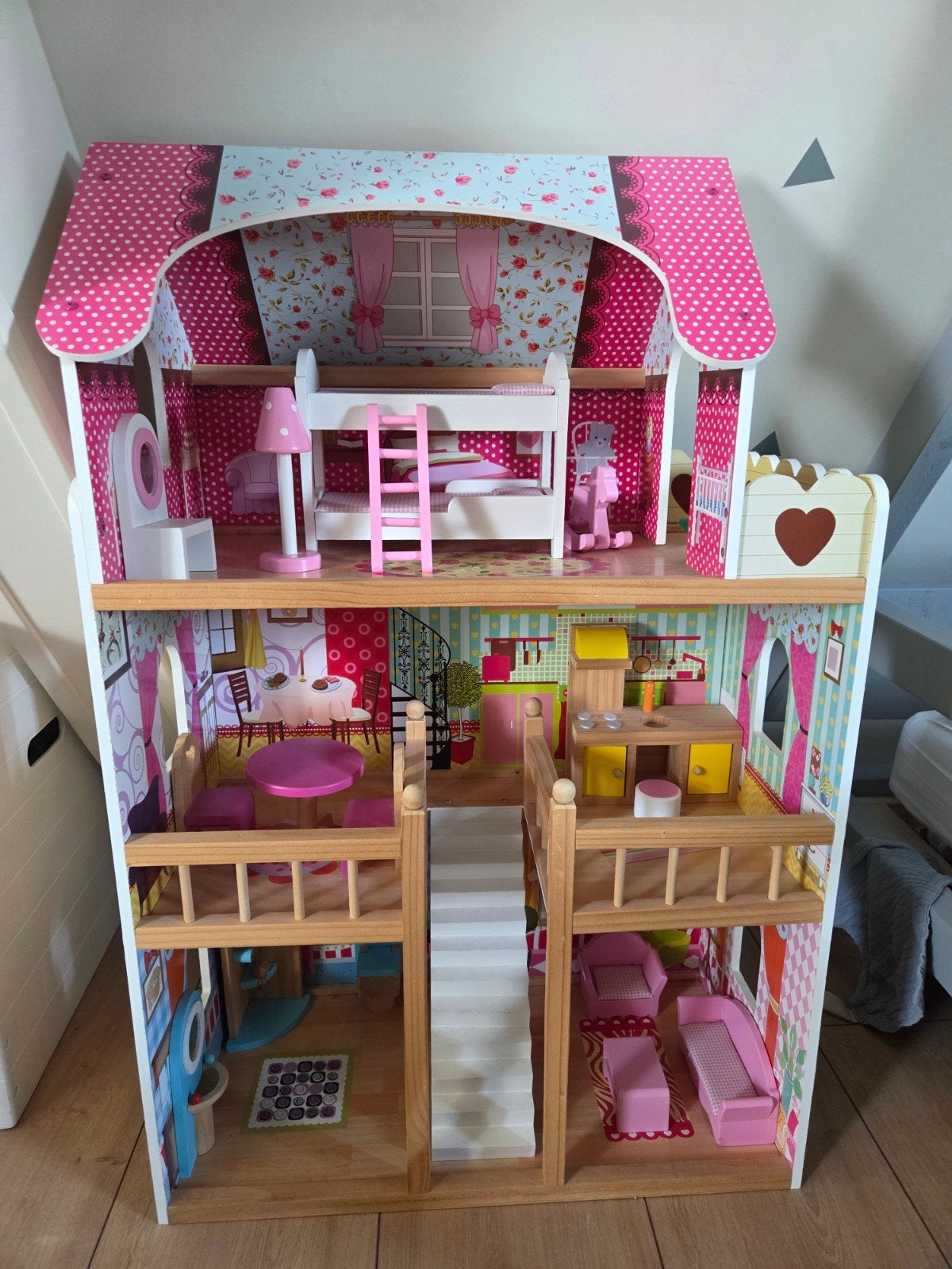 Compleet houten poppenhuis met meubels, Ophalen, Zo goed als nieuw, Overige typen