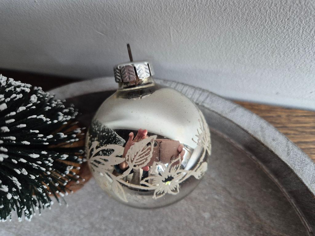 Vintage kerstbal bloementak zilver 534, *, Gebruikt, *, Ophalen of Verzenden