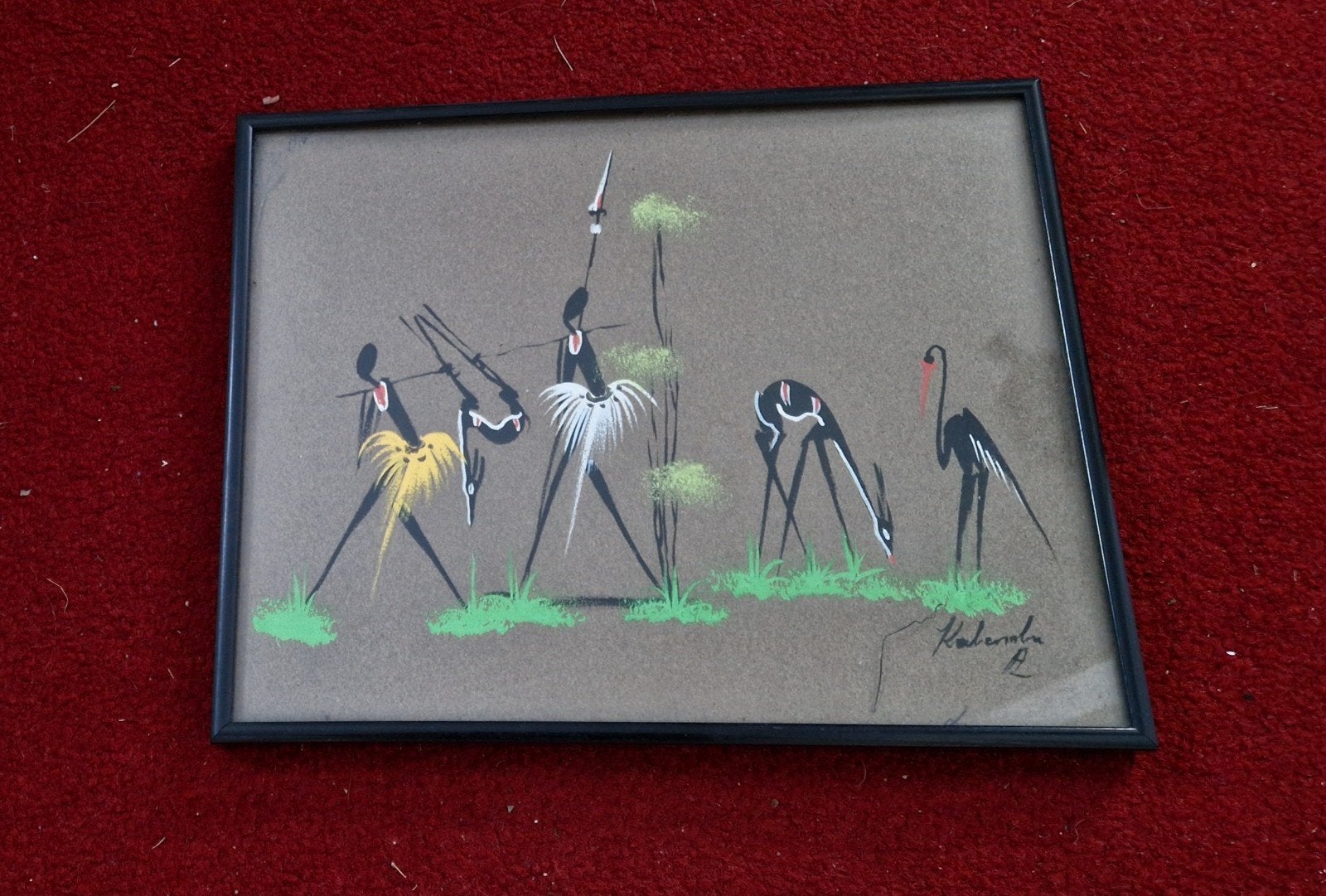 Afrikaans schilderij met jagers en dieren, Ophalen, Schilderij, Afrika, Overige materialen