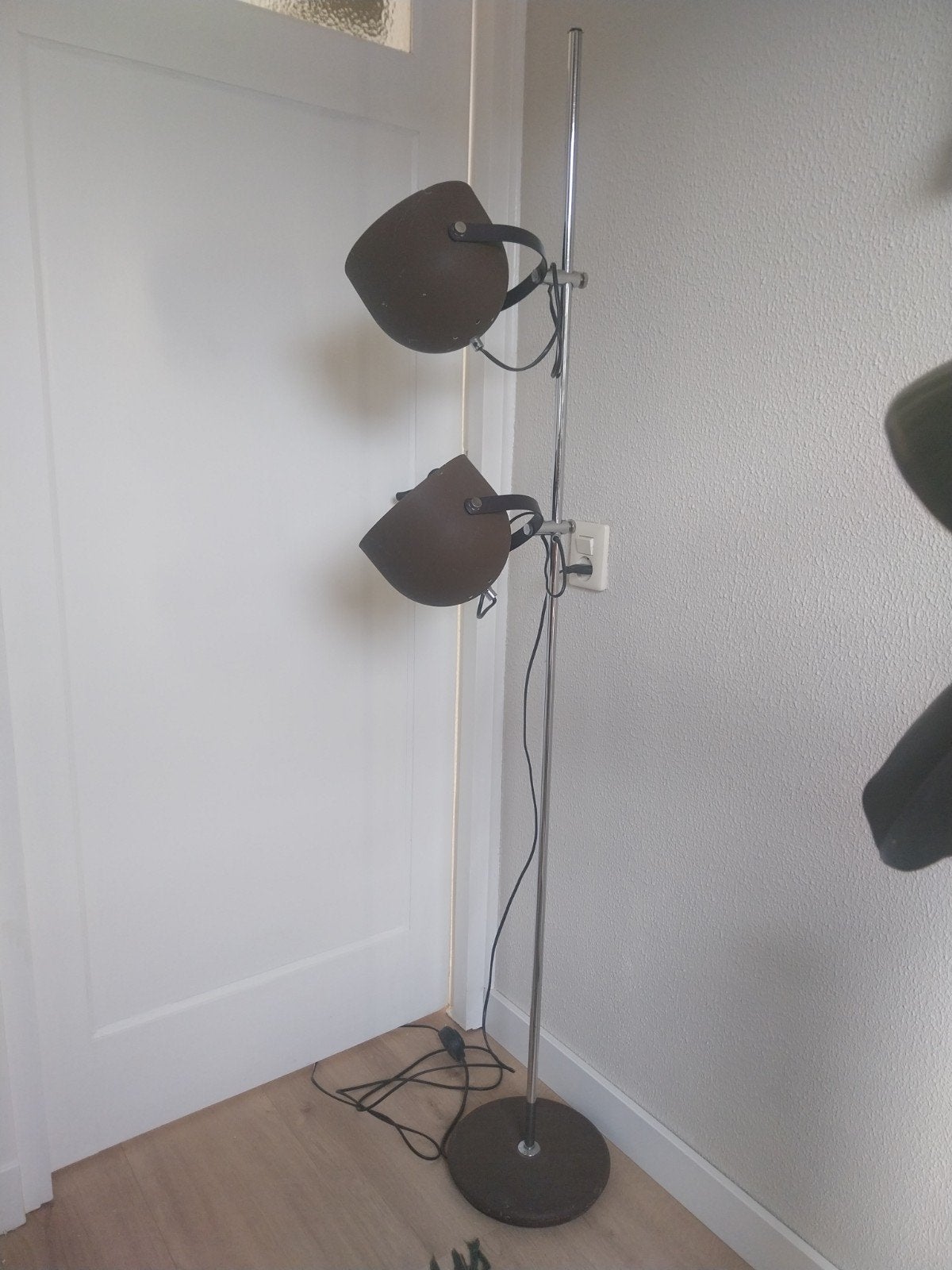 Vintage staande lamp met twee verstelbare spots, Ophalen, Gebruikt, Vintage, Industrieel, Retro, E27 (groot)