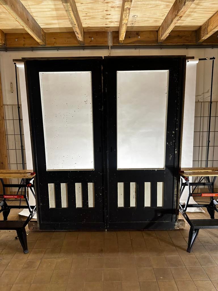 Set ensuite schuifdeuren met blank glas zwaar uitgevoerd, Antiek en Kunst, Ophalen