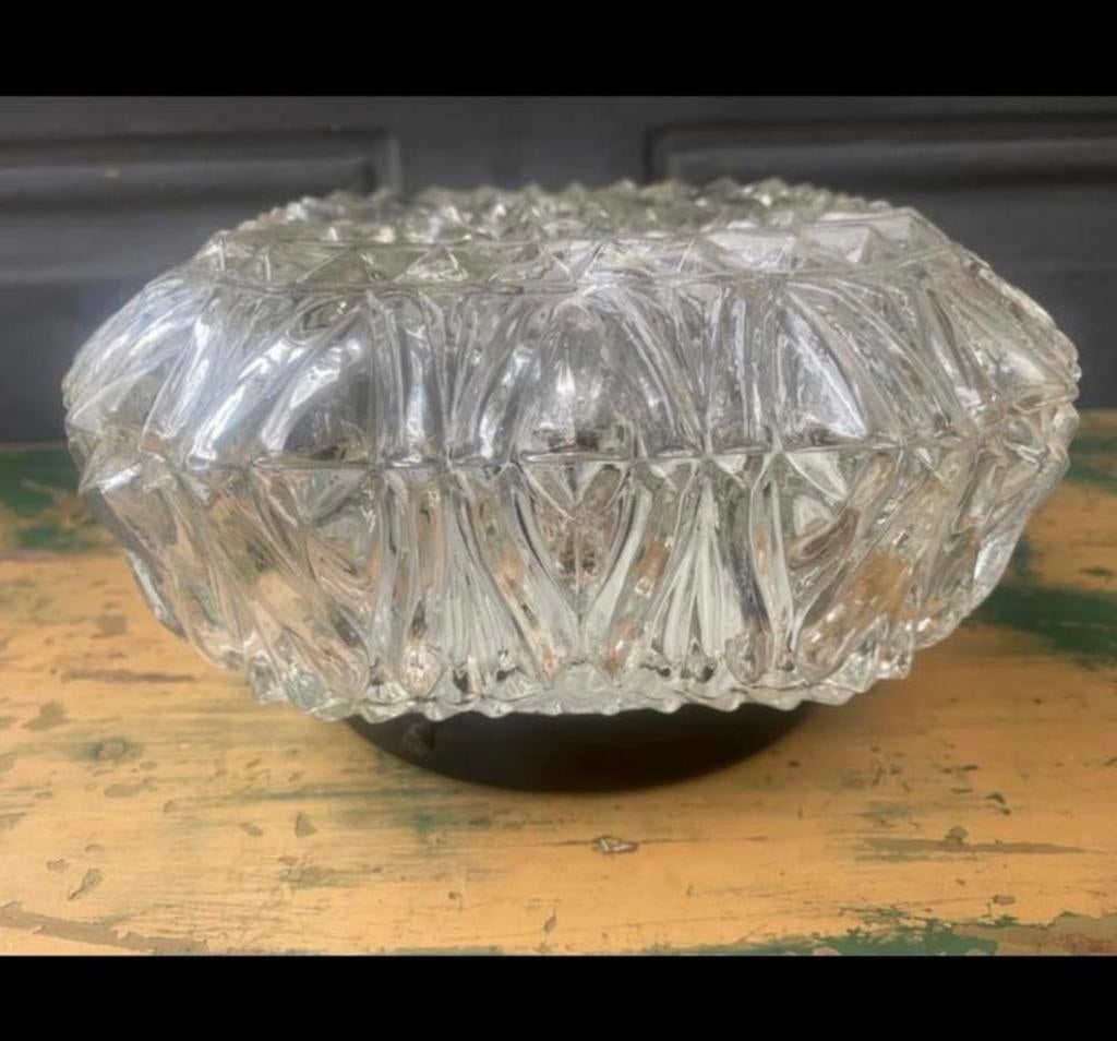 Plafondlamp lamp plafonniere vintage glas midcentury, Gebruikt, ?, Mid-Century Vintage, Glas