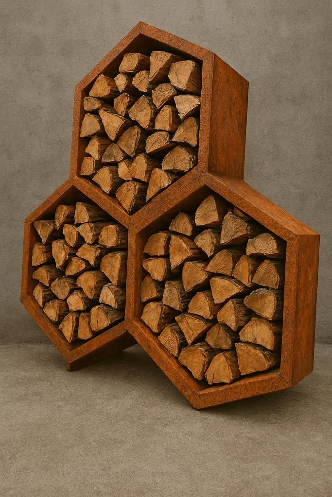 Hexagon haardhout opslag cortenstaal, Tuin en Terras, Overige Tuin en Terras, Nieuw, Ophalen of Verzenden
