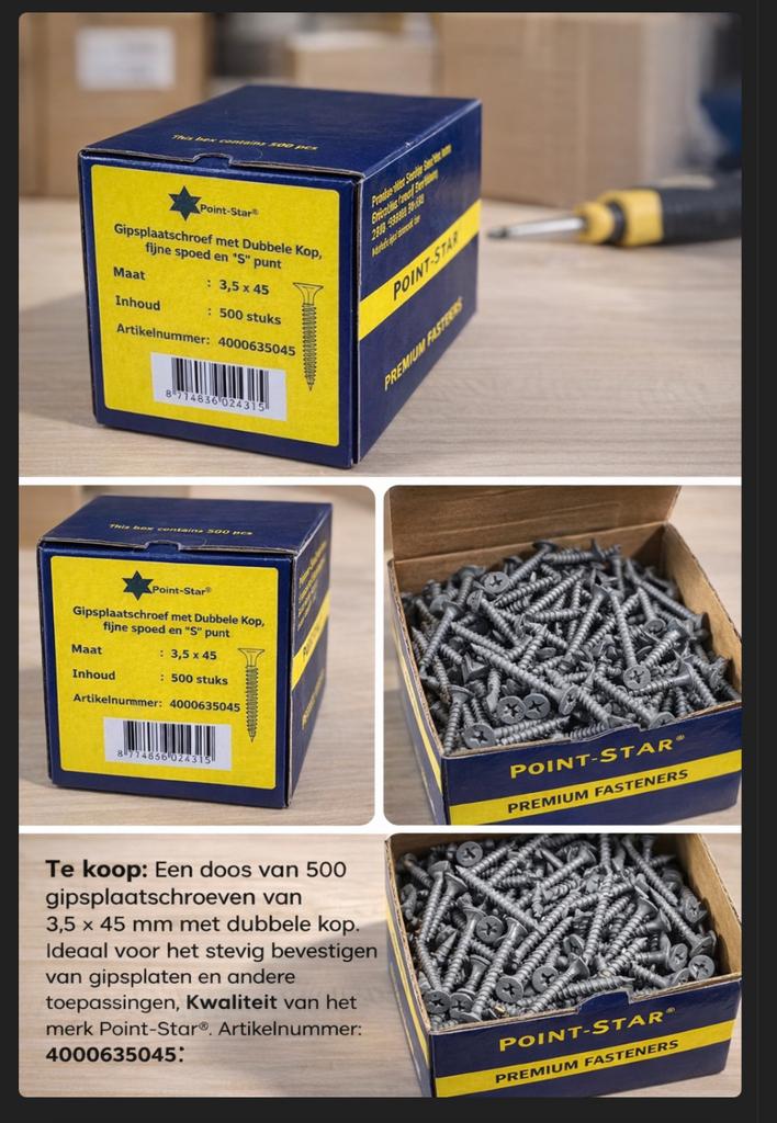 Doos Point-Star gipsplaatschroeven 3,5 x 45 mm - 500 stuks, Schroeven, Nieuw, Ophalen of Verzenden, Minder dan 50 mm