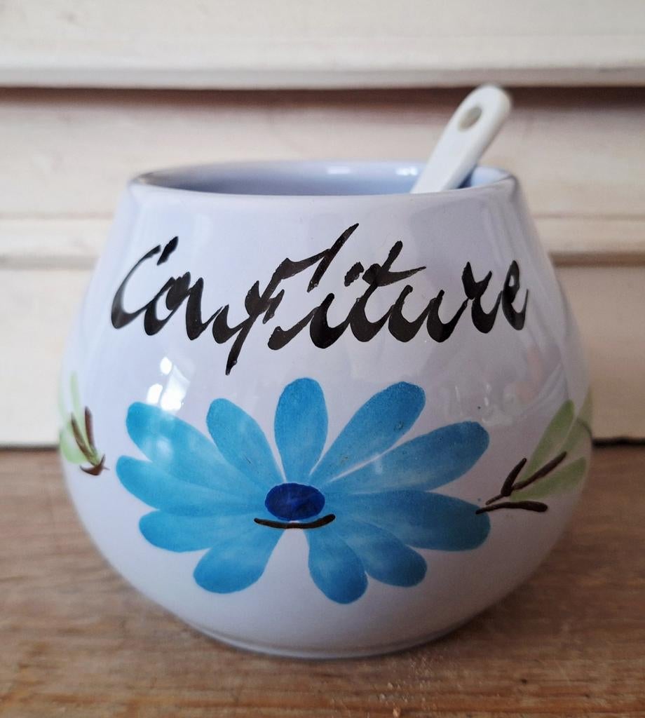 Oude franse confiturepot met lepeltje, Antiek en Kunst, Antiek | Servies los, Ophalen of Verzenden