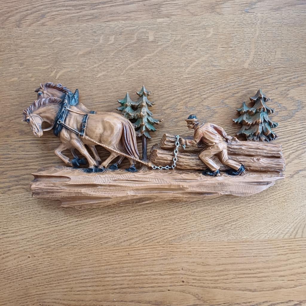 Wanddecoratie paarden, Gebruikt, Wandhanger, Ophalen of Verzenden, Bruin