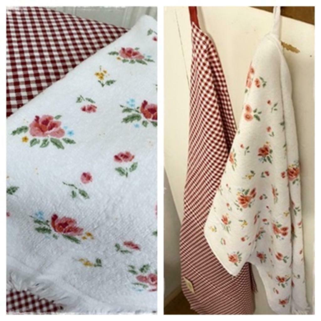 Landelijk/romantische set Theedoek ruit en handdoekje roosje, Ophalen of Verzenden, Nieuw, Overige kleuren, Theedoek of Handdoek