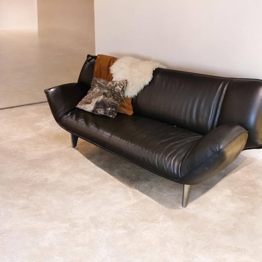 Leolux Tango bank 2,5 zits zwart leer, Ophalen, 150 tot 200 cm, Tweepersoons, Zo goed als nieuw