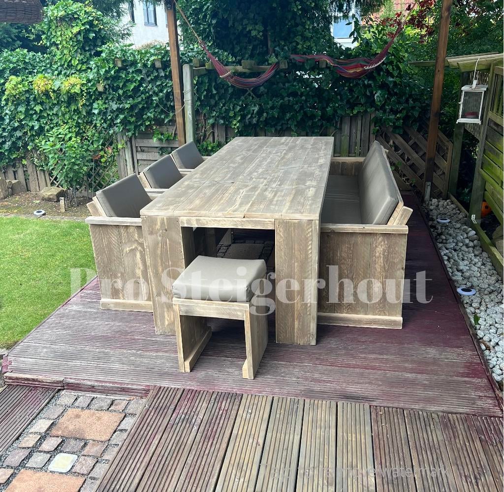 Foto 7 van Steigerhout Tuinset Tuintafel Eettafel met Stoelen & banken