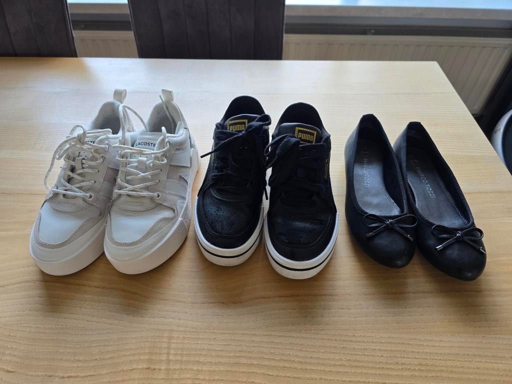 Schoenen pakket - Lacoste, Ballerina's, Puma - Maat 37/38, Zwart, Lacoste, Puma, Ophalen of Verzenden, Zo goed als nieuw