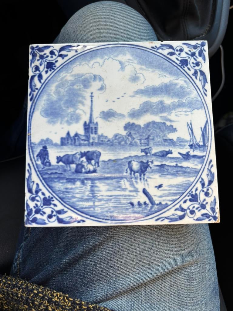 Delfts blauwe tegel, met koeien, Ophalen of Verzenden
