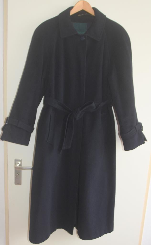 Klassieke wollen donkerblauwe lange jas collegejas mantel 44, Verzenden, Gedragen, Maat 42/44 (L), Blauw