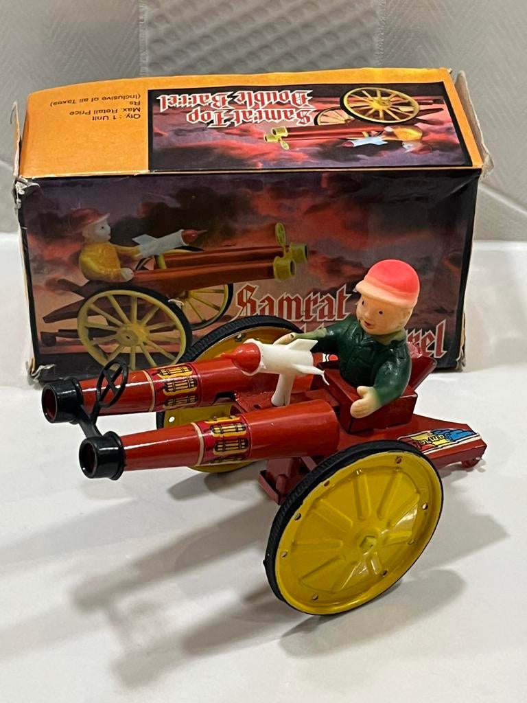 Vintage blikken speelgoed kanon Samrat Top Double Barrel, Verzenden