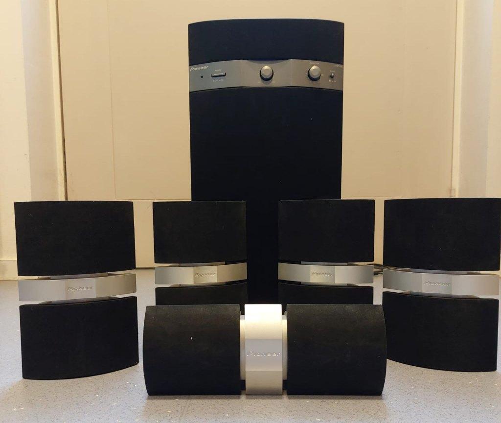 Pioneer home cinema speakerset met subwoofer, Gebruikt, 60 tot 120 watt, Complete surroundset, Ophalen