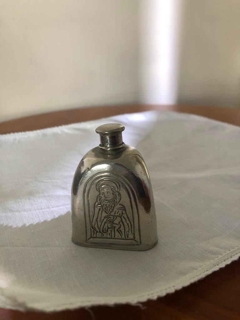 Antiek verzilverd pewter / tinnen flesje, Ophalen of Verzenden