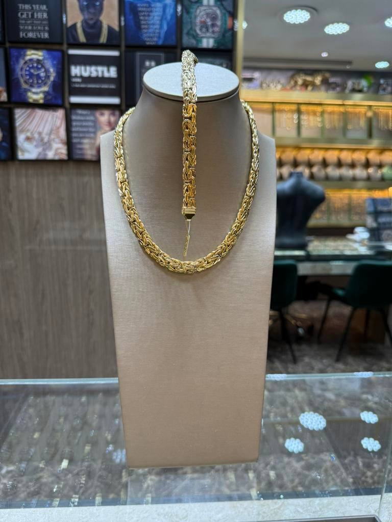 18KT Goud - 41.2 Gram - Ketting + Armband - PLATTE KONINGS, Ophalen, Nieuw, Goud, Goud