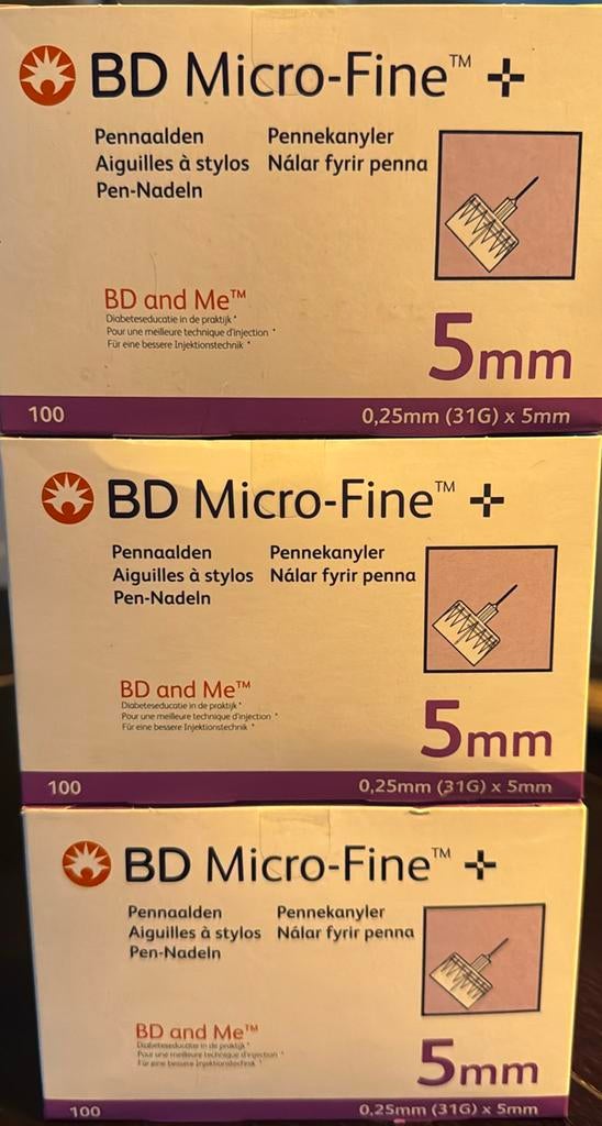 3 doosjes BD naaldjes 5mm - over datum, BD, Nieuw, Ophalen of Verzenden, N/A
