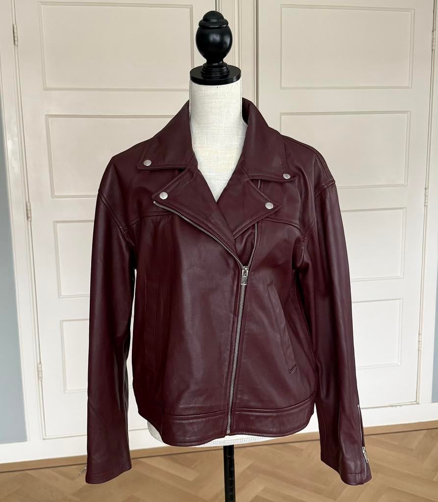 Bordeaux leren jas ASOS, Ophalen of Verzenden, Zo goed als nieuw, Rood