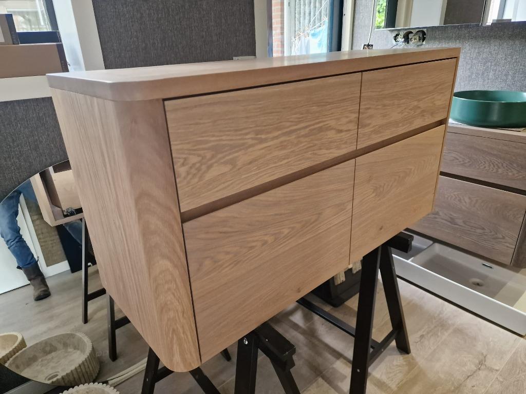 Son Massief eiken houten badmeubel 120cm met ronde hoeken!, Huis en Inrichting, Badkamer | Badkamermeubels, 100 tot 150 cm, Nieuw