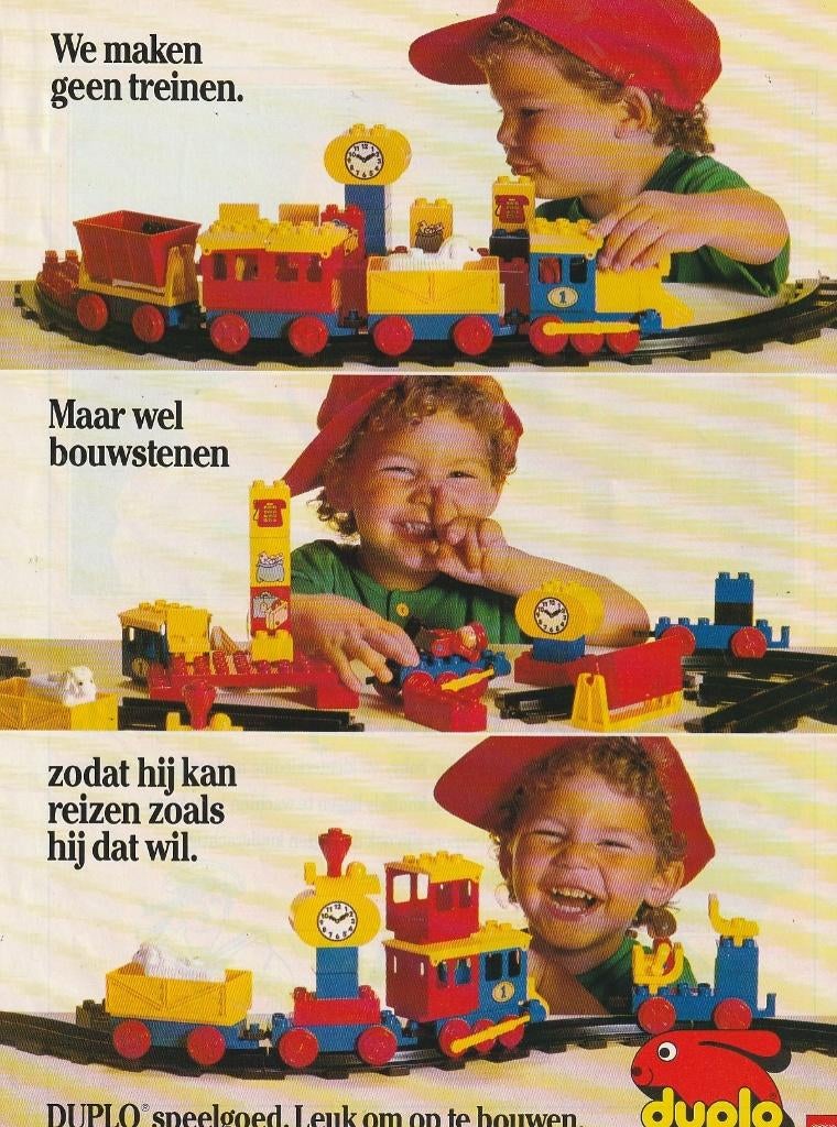 Retro reclame 1986 Lego Duplo jongetje met trein, Verzenden, Overige typen