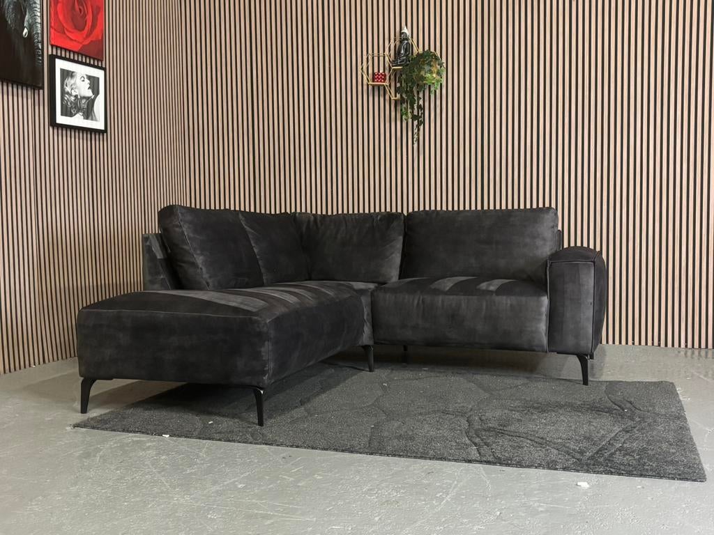 GRATIS LEVERING Velvet Hoekbank Antraciet 210x210 GEREINIGD, Hoekbank, Ophalen of Verzenden, Zo goed als nieuw, 150 cm of meer