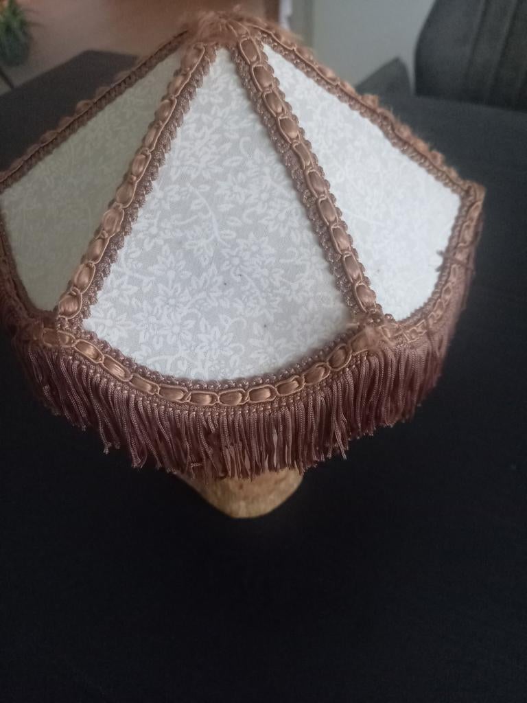 Handgemaakte vintage lampenkap met Zweedse bloemetjesstof, Gebruikt, Bruin, Vintage, Ophalen of Verzenden