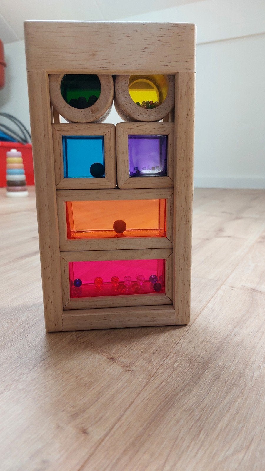 Houten speelblokken met gekleurd plexiglas en rammelkralen, Ophalen, Gebruikt, Overige typen