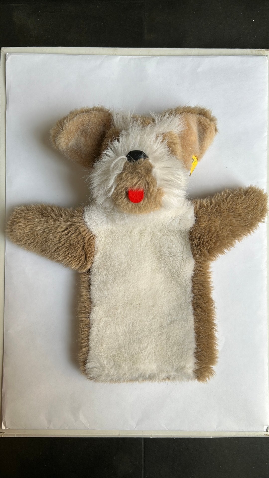 Steiff handpop hond Bonzo, Ophalen of Verzenden, Zo goed als nieuw, Stoffen beer, Steiff