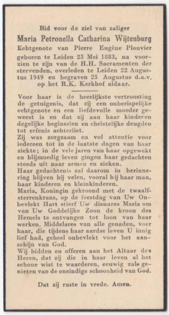 Maria P.C. Wijtenburg 1883 Leiden + 1949 Leiden, 65 jaar, Verzenden