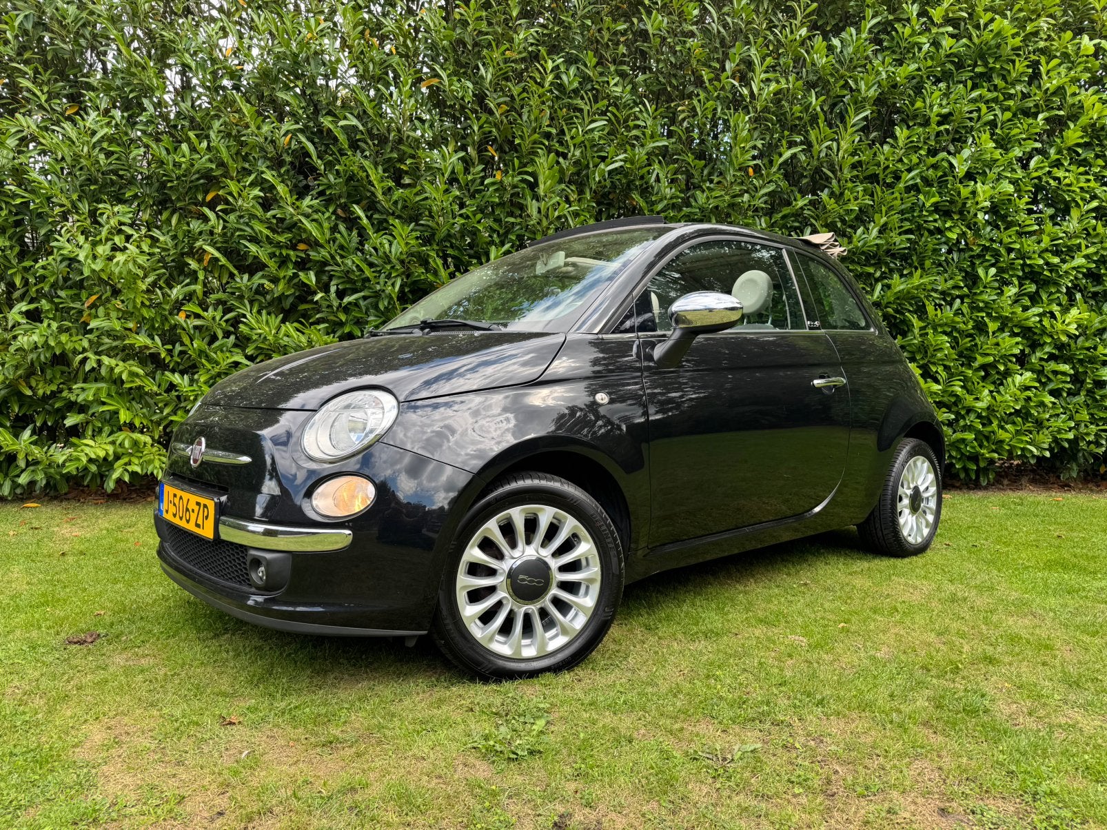 Fiat 500C 1.2 Cabrio Airco Navigatie Pdc, Voorwielaandrijving, 4 cilinders, Leder en Stof, Zwart