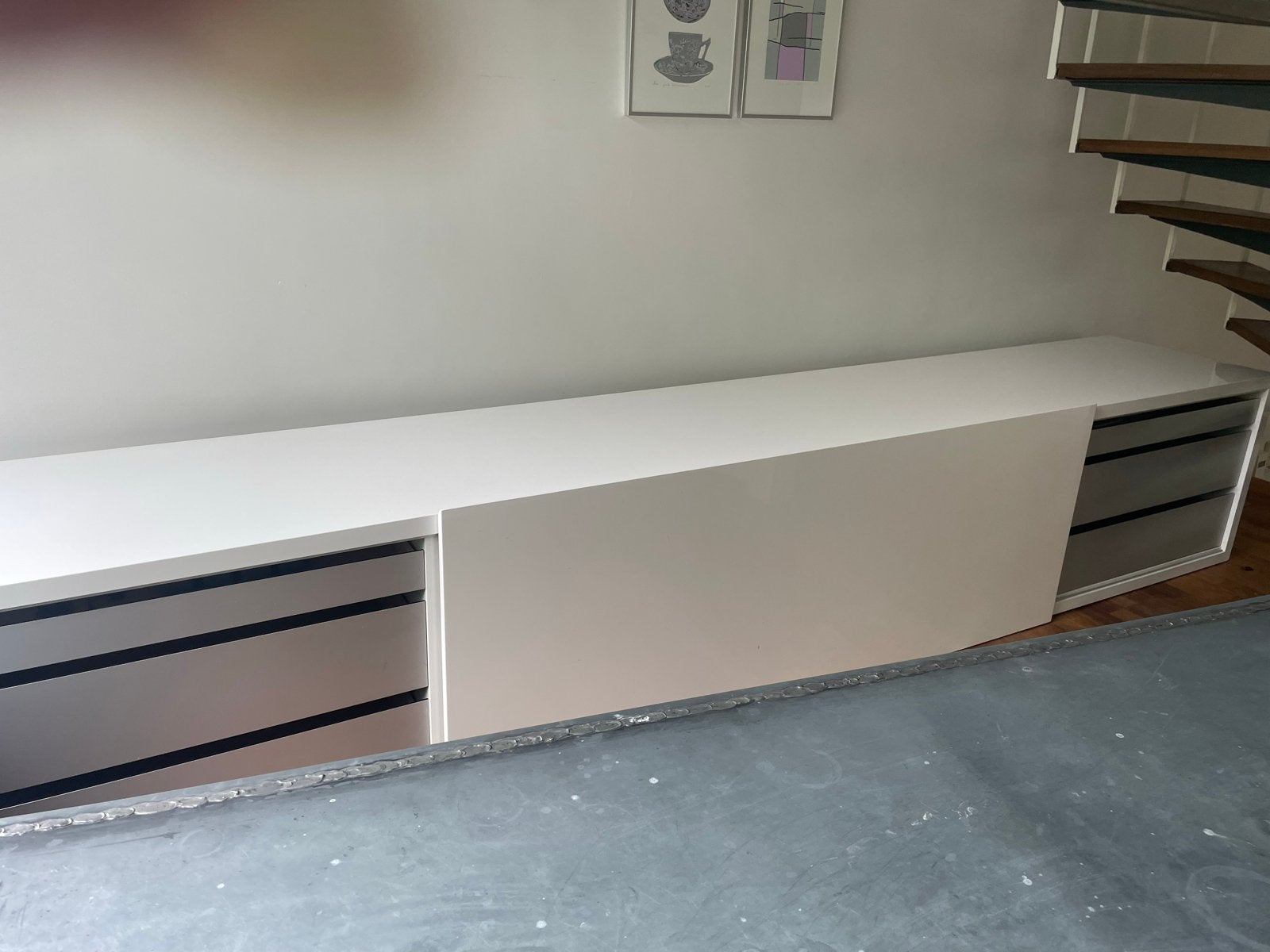 Cappellini Dressoir Wit met Zilveren Lades en Schuifdeur, Ophalen, Overige materialen, Gebruikt, 200 cm of meer