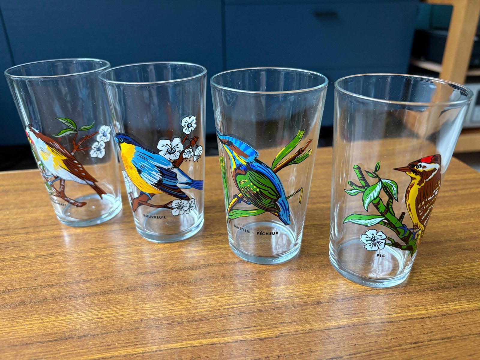 Vintage set Reims France limonadeglazen vogels, Ophalen of Verzenden, Zo goed als nieuw, Frisdrankglas