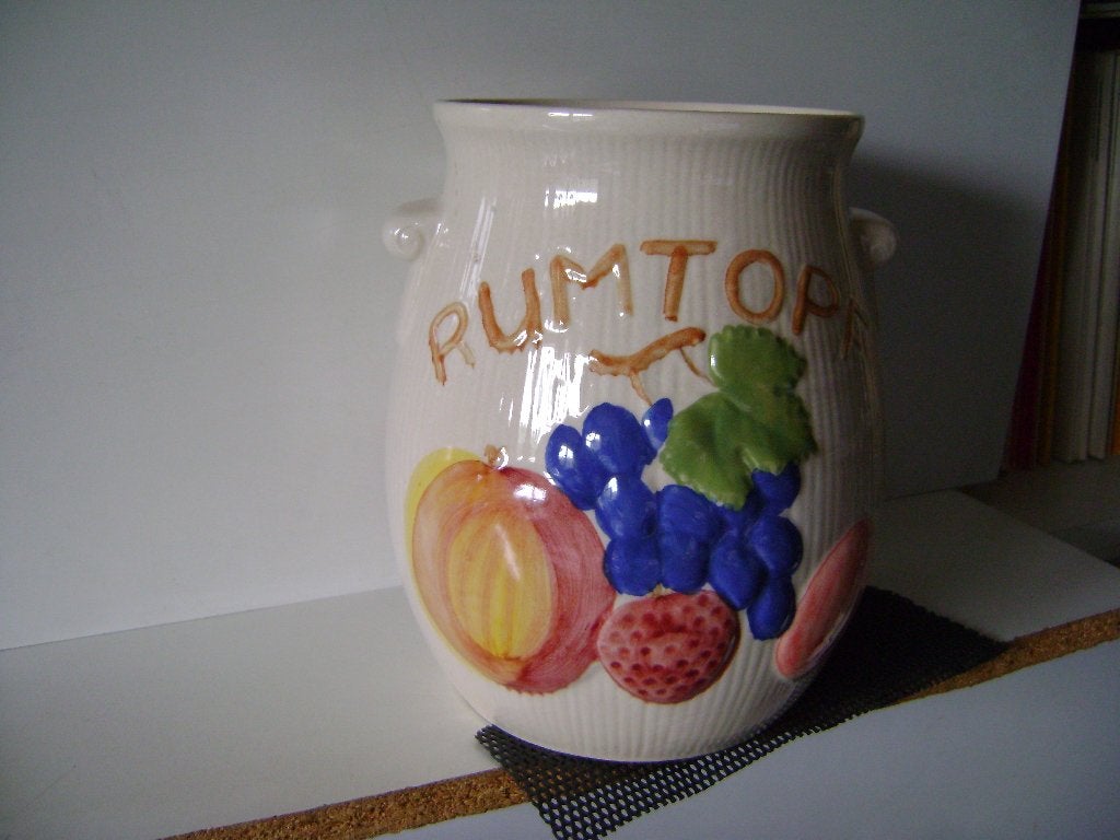 Rumtopf gedecoreerd met fruit 22cm hoog, Overige typen, Ophalen of Verzenden, Zo goed als nieuw, Steen/keramiek