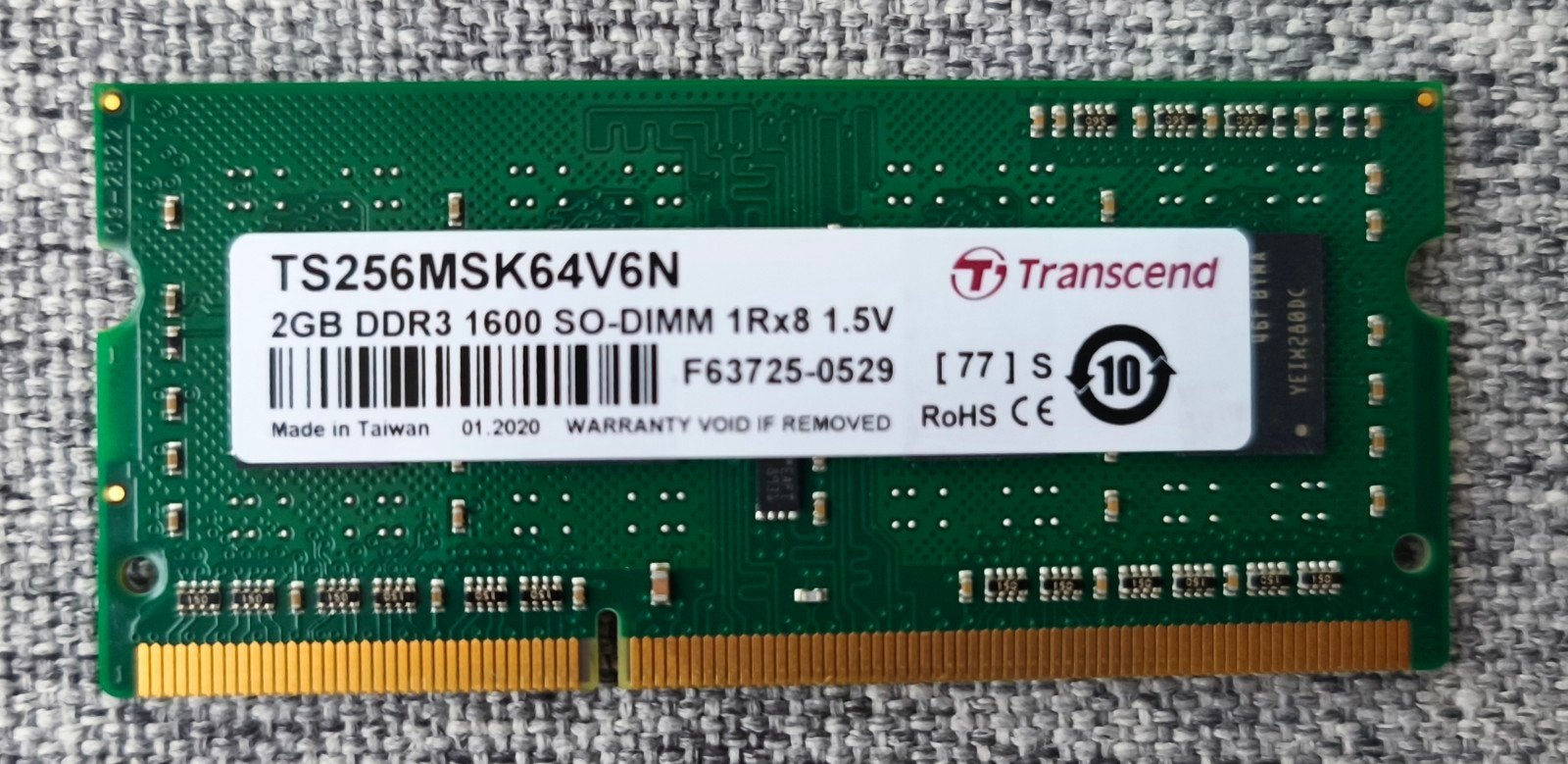 Transcend 2GB DDR3 1600 SO-DIMM RAM Geheugen, Computers en Software, Gebruikt, DDR3, Ophalen of Verzenden, 2 GB
