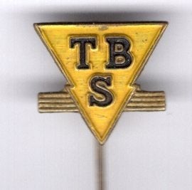 TBS Soest geel op koper wegenbouw speldje ( P_141), Verzamelen, Verzenden, Zo goed als nieuw, Transport, Speldje of Pin