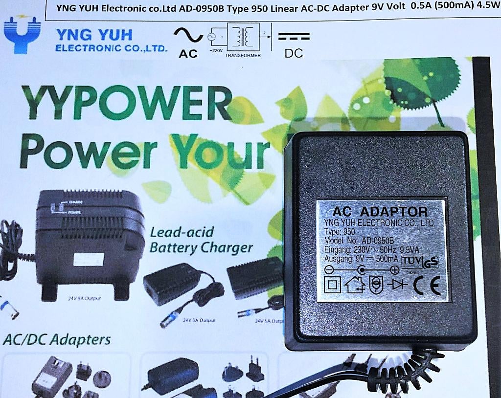 YNG YUH AD-0950B 9V 500mA 0.5A 4.5W AC DC Adapter Oplader, Audio, Tv en Foto, Opladers, Zo goed als nieuw, Ophalen of Verzenden