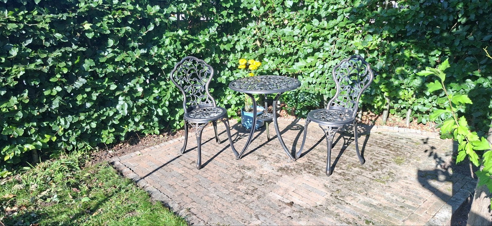 Antieke gietijzeren bistroset - Tuinset, 2 zitplaatsen, Overige materialen, Gebruikt, Ophalen of Verzenden