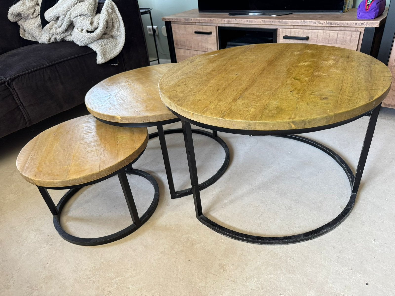 Nette set van 3 bijzettafels - De Bommel, Ophalen, Zo goed als nieuw, Rond, 50 tot 100 cm