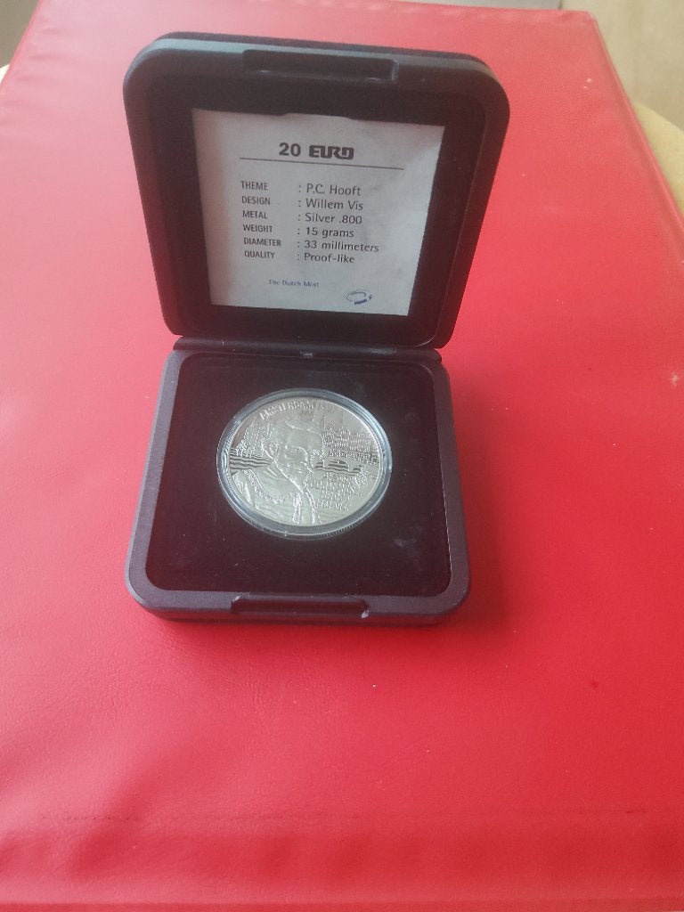 2x Zilveren 20 Euro P.C. Hooft Munt (per stuk), Verzenden, Overige landen, Losse munt, Zilver