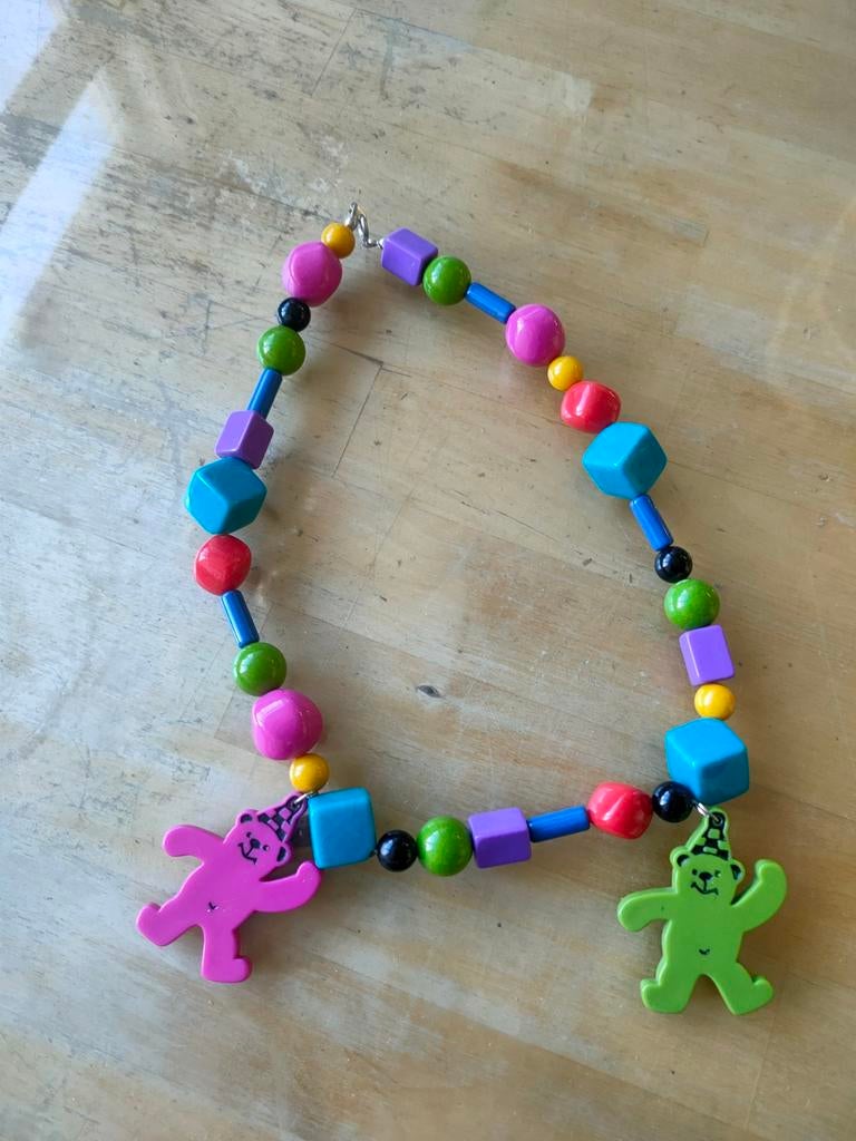 Kinderketting met houten kralen en beren hangers, Ophalen of Verzenden, Ketting