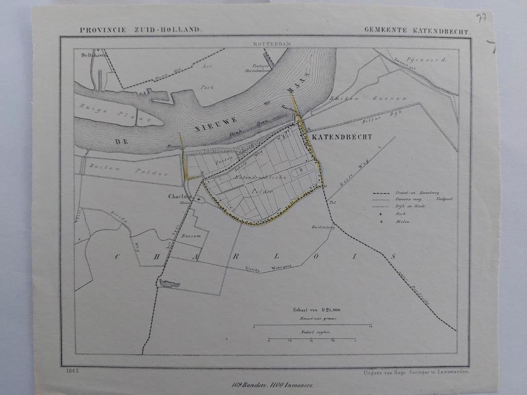 77 / Katendrecht Charlois Rotterdam Litho uit 1865 J. Kuyper, Ophalen of Verzenden