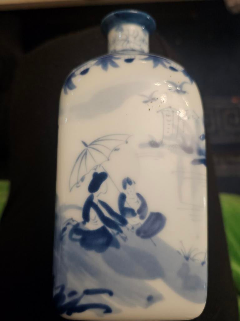 Antieke Chinese Porseleinen Fles - Blauw/Wit, Ophalen of Verzenden