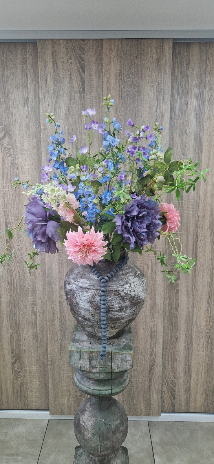 Landelijk boeket zijdebloemen in pastelkleuren, Binnen, ., Ophalen of Verzenden, Meerkleurig