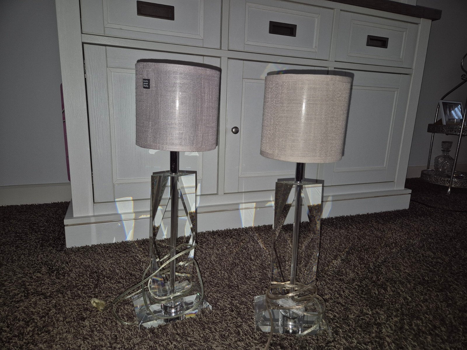 Set van 2 moderne glazen tafellampen met kap, Ophalen, Zo goed als nieuw, Grijs, Schemerlamp