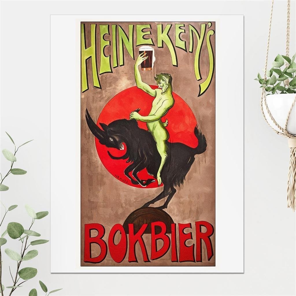 Heineken Bok Bier Reclame Poster Affche 45x60cm Bokbier, Verzenden, Nieuw, Reclamebord, Plaat of Schild, Heineken