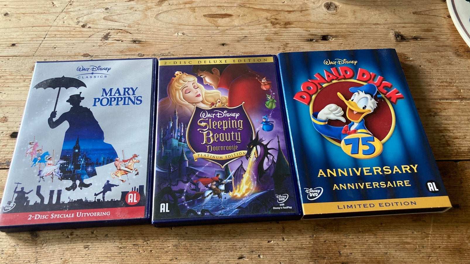 3 Disney-dvd’s: Mary Poppins, Doornroosje en Donald Duck, Cd's en Dvd's, Gebruikt, Animatie, Nederlands, Ophalen of Verzenden