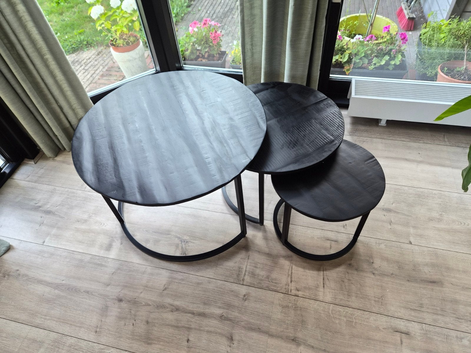 Set van 3 zwarte salontafels van Profijt Meubel, Minder dan 55 cm, Rond, Zo goed als nieuw, Industrieel