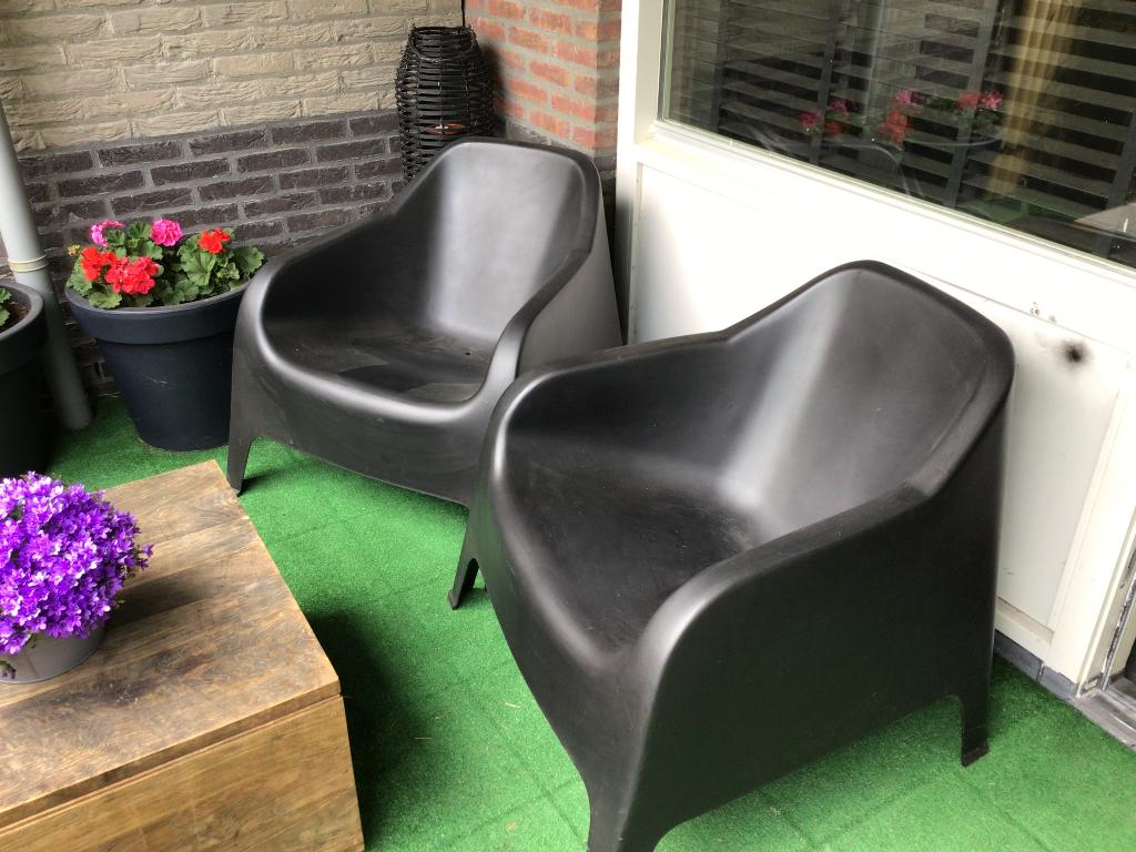 Stevige tuinstoelen, loungestoelen mooi design zwart, Tuin en Terras, Ophalen, Zo goed als nieuw, Kunststof, Stapelbaar