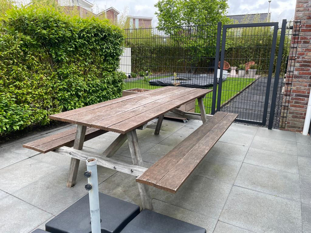 8 persoons picknicktafel van hardhout, Tuin en Terras, Ophalen, Rechthoekig, Hout