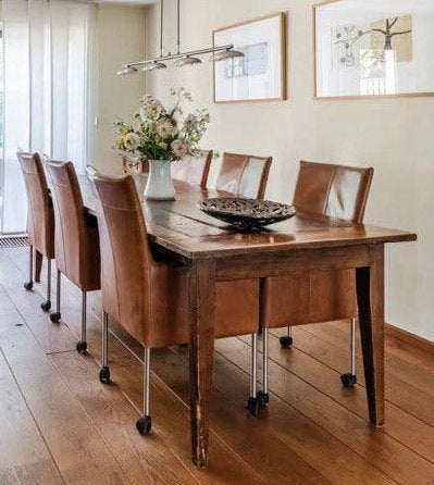 4 eetkamerstoelen cognac, Ophalen, Gebruikt, Bruin, Leer